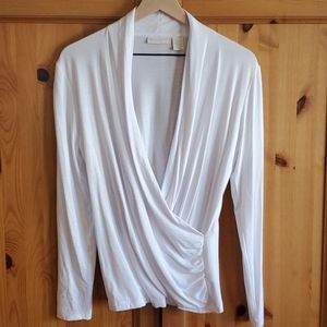 Christian Siriano Long Sleeve White Wrap Blouse